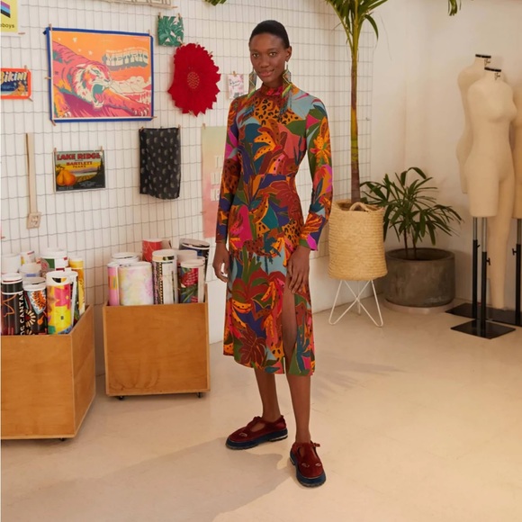 FARM Rio Dresses & Skirts - NWT Farm Rio Leopards Jungle High Neck Midi Dress size Xs